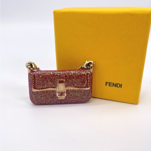Fendi Authentic Vintage Collectors Rare Red Sparkle Baguette Bag Charm w Box NWT - Picture 2 of 12